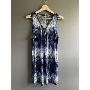 Women's Blue And White Coverup Dress With Zipper Detail Size Large NWT